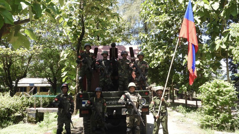 သံတွဲမြို့နယ်အခြေစိုက် မောင်ရွှေလေးရေတပ်စခန်းအား သိမ်းပိုက်နိုင်ကြောင်း အာရက္ခတပ်တော် (AA) က ၂၀၂၄ ခုနှစ် ဩဂုတ်လ ၆ ရက်နေ့က ထုတ်ပြန်ထားစဉ်။ (AA info Desk Photo)