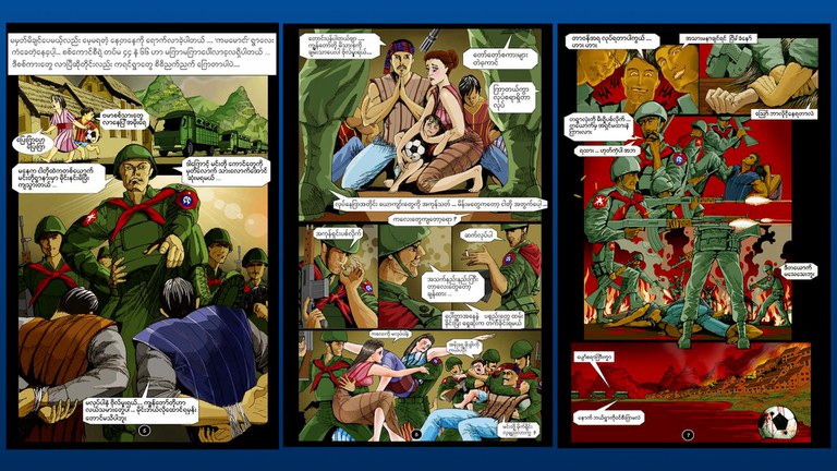 ကိုနေသန်ရေးဆွဲထုတ်ဝေခဲ့သည့် ကာတွန်းရုပ်ပြလက်ရာတချို့။