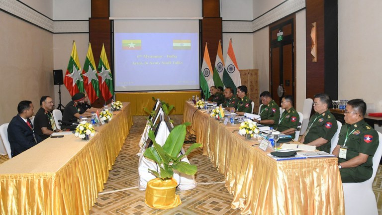 India and SAC.jpg မြန်မာ-အိန္ဒိယ 6th Army to Army Staff Talks အစည်းအဝေးအား ၂၀၂၄ ခုနှစ် ဇွန် ၁၁ ရက်တွင် နေပြည်တော်ရှိ Park Royal Hotel မှာ ပြုလုပ်နေစဉ်။ (Photo: Myanmar Military)