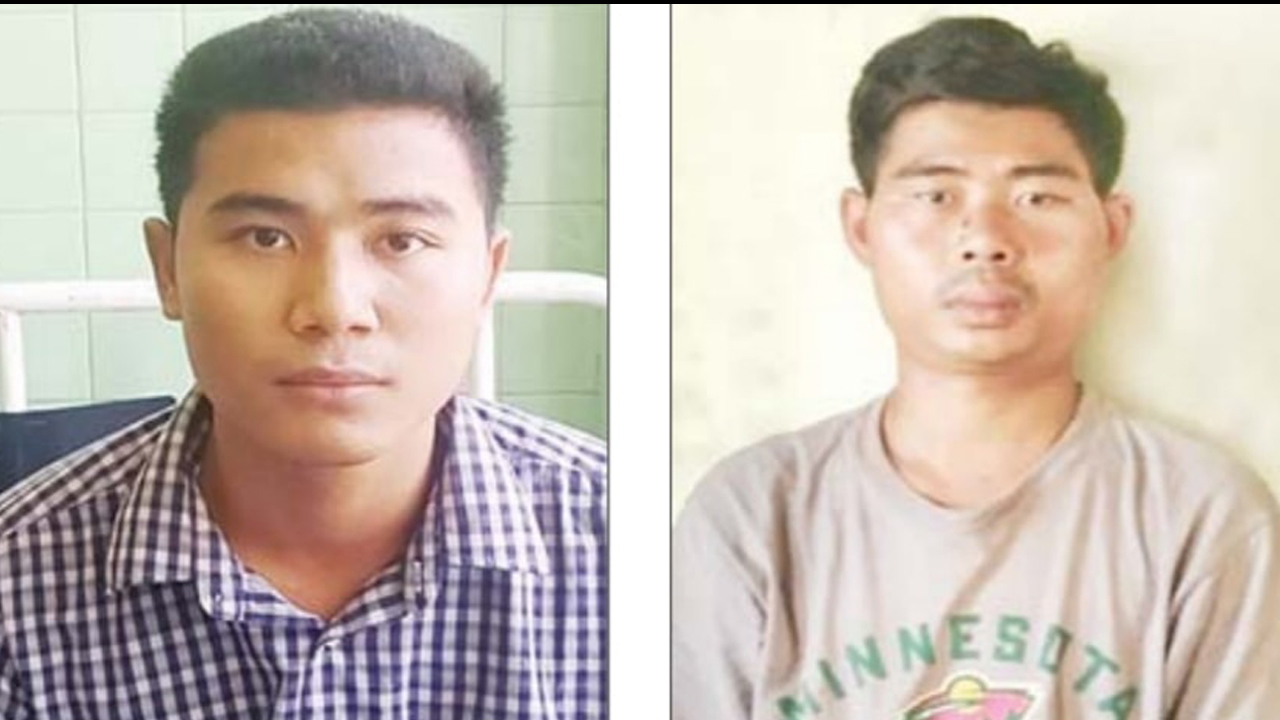 စစ်ခုံရုံးမှ သေဒဏ်ချမှတ်ခဲ့သည့် ရန်ကုန်မြို့ လှိုင်သာယာမြို့နယ်မှာ နေထိုင်သည့် ကိုကောင်းမြတ် နှင့် ကိုဖြိုးကျော်ဇင် တို့ကို တွေ့ရစဥ် (Photo: Myanmar Military)