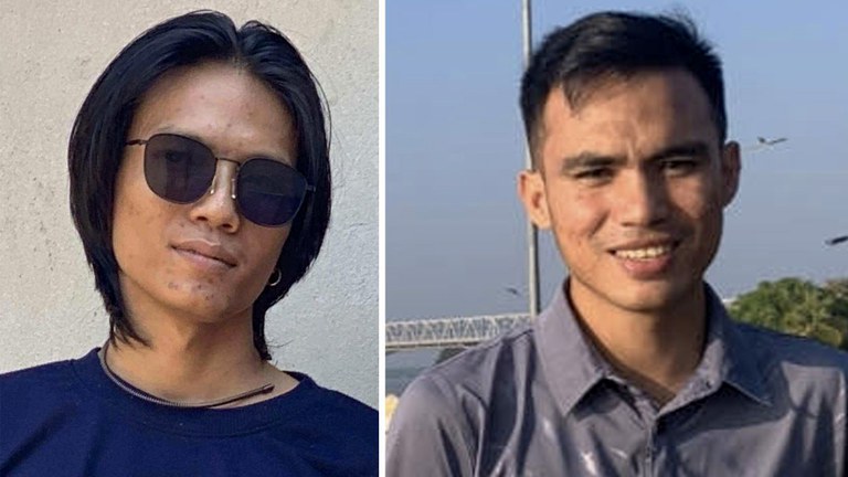 စစ်ကောင်စီ ပစ်ခတ်မှုကြောင့် သေဆုံးသွားသည့် သတင်းထောက် ကိုထက်မြတ်သူ (ဝဲ) နှင့် ကိုဝင်းထွဋ်ဦး (ယာ) တို့အား တွေ့ရစဉ်။ (Citizen Photo)