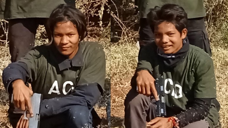 ဆားတောင်မိုးကြိုး ပြည်သူ့ကာကွယ်ရေးတပ်ဖွဲ့မှ ခေါင်းဖြတ်အသတ်ခံရသည့် တပ်ဖွဲ့ဝင် ဖိုးကဲနှင့် ကိုလမင်းစိန်(ခ) ဖိုးစိန်တို့အား တွေ့ရစဉ်။ (Photo: Citizen Journalist)