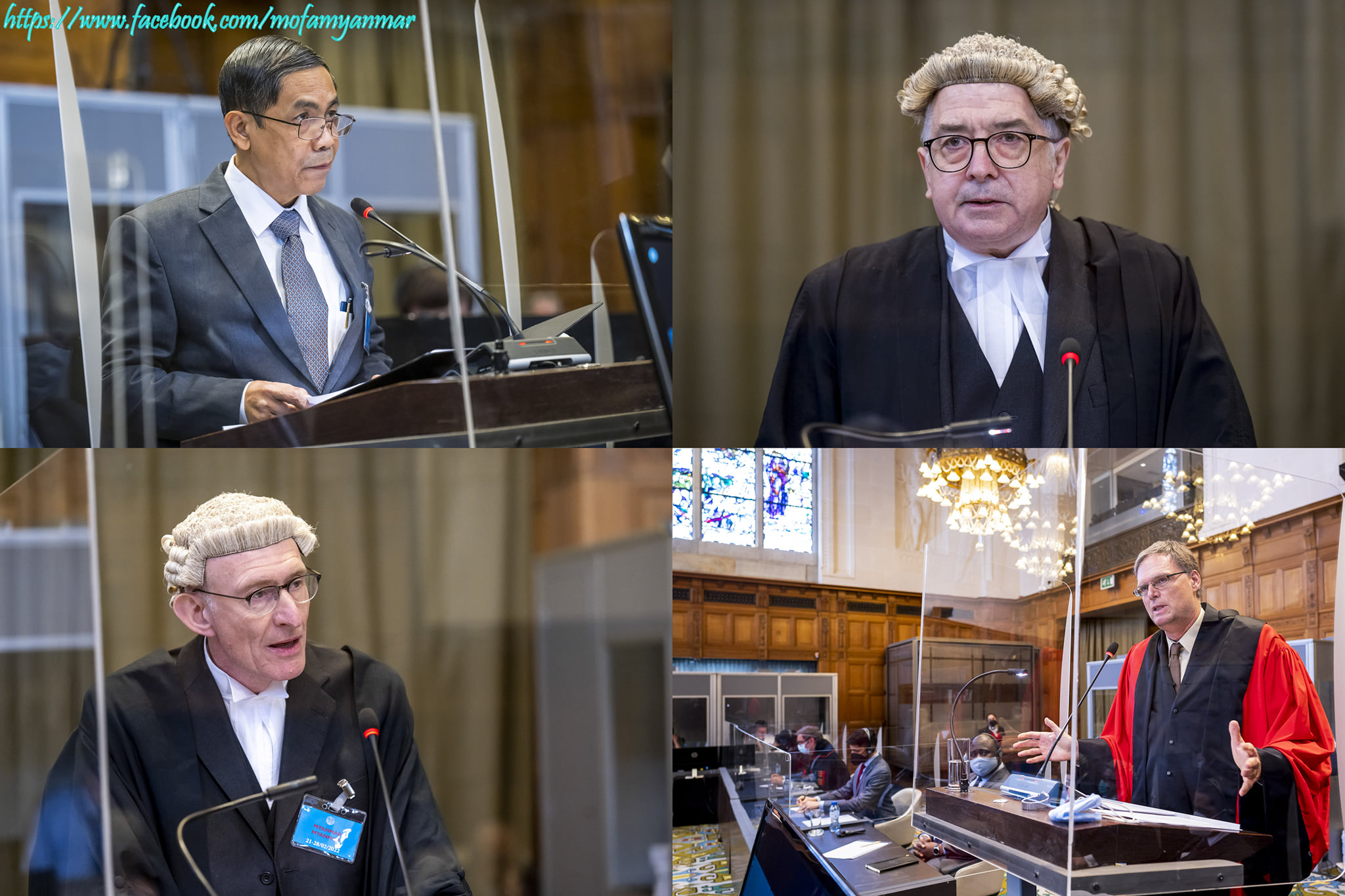 (၂၀၂၂ ဖေဖော်ဝါရီ ၂၂ ရက်နေ့ နိုင်ငံတကာတရားရုံး ICJ ကြားနားပွဲမှာ မြန်မာနိုင်ငံဘက်က စစ်ကောင်စီကိုယ်စားလှယ်အဖွဲ့ကို တွေ့ရစဥ်) Photo: MOFA Myanmar