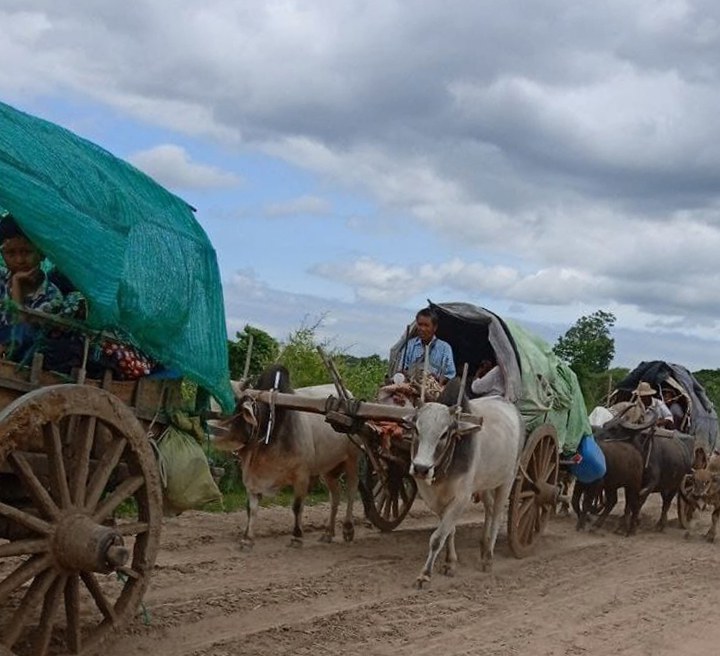 စစ်ကောင်စီစစ်ကြောင်းထိုး မီးရှို့ဖျက်ဆီးမှုများကြောင့် နေရပ်စွန့်ခွာ တိမ်းရှောင်နေရသည့် ကန့်ဘလူမြို့နယ် ကျေးရွာများမှ စစ်ဘေးဒုက္ခသည်များအား ၂၀၂၃ ခုနှစ်၊ ဇူလိုင်လ ၁၄ ရက်နေ့က တွေ့ရစဉ်။ (ဓာတ်ပုံ - ကျွန်းလှ ကန့်ဘလူ တက်ကြွလှုပ်ရှားသူများအဖွဲ့)