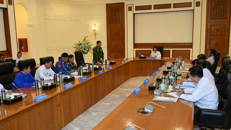 ၂၀၂၃ ခုနှစ် နိုဝင်ဘာ (၈) ရက်နေ့က နေပြည်တော်တွင် စစ်ကောင်စီ အမျိုးသားကာကွယ်ရေးနှင့် လုံခြုံရေးကောင်စီအစည်းအဝေး ကျင်းပခဲ့စဉ်။  (Photo: Myanmar Military)