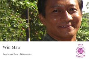 Freedom to Create အမည်ရှိ လွတ်လပ်စွာ အနုပညာ ဖန်တီးခွင့် အဖွဲ့က ချီးမြှင့်တဲ့ ၂၀၁၁ ခုနှစ် အတွက် Imprisoned Artist Prize အကျဉ်းကျ အနုပညာရှင်ဆုကို ထောင်ဒဏ် ၁၇ နှစ် ကျခံနေရတဲ့ ရွှေသံစဉ် တီးဝိုင်း ခေါင်းဆောင် ကိုဝင်းမော်ကို ချီးမြှင့်လိုက်ကြောင်း အဖွဲ့၏ အင်တာနက် စာမျက်နှာတွင် ဖော်ပြထားပုံ။