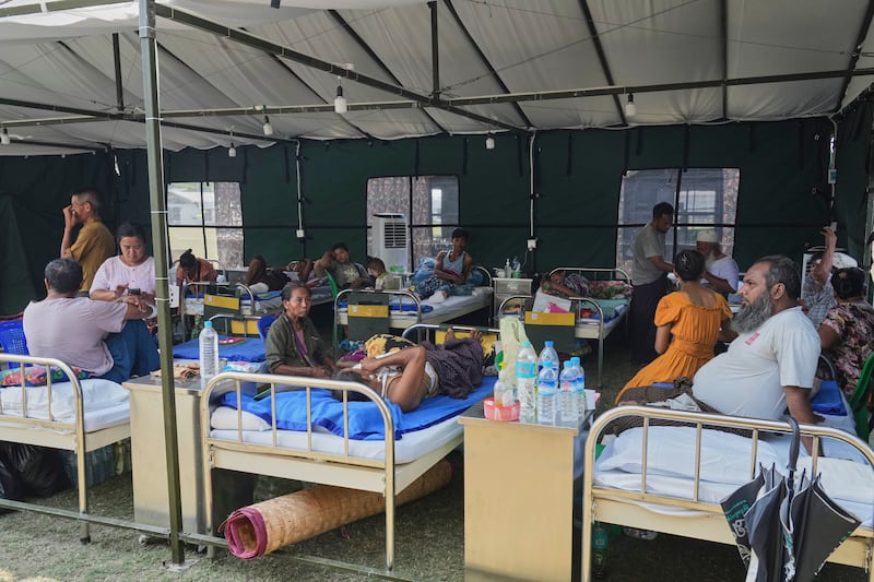 Patients in a tent opened after the March 28 earthquake in Naypyidaw, Myanmar, Friday, April 4, 2025.