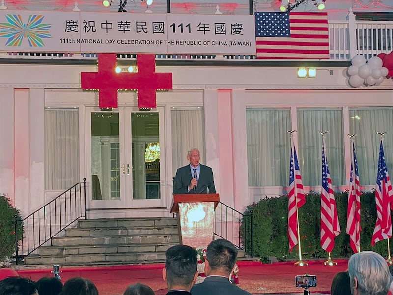 美国在台协会主席莫健(James Moriarty)发表讲话(记者陈品洁摄)