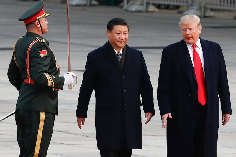 U.S. President Donald Trump and Chinese President Xi Jinping at the Great Hall of the People in Beijing, Nov. 9, 2017.