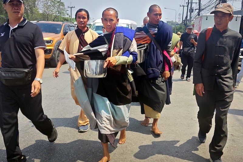 Vietnamese monk Thich Min Tue continues his journey after being turned back at the Mae Sot border gate between Thailand and Myanmar, March 4, 2025.