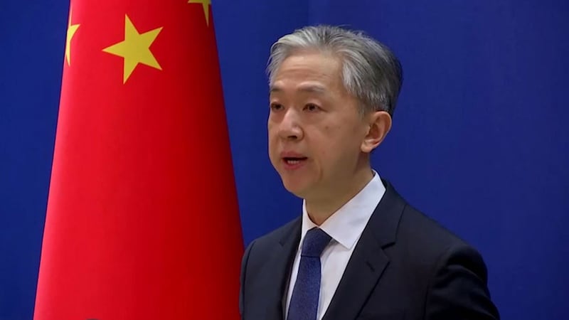 2023年5月12日,中国外交部发言人汪文斌在记者会上。(路透社视频截图)