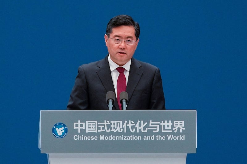 2023年4月21日,中国外交部长秦刚出席在上海举行的兰亭论坛开幕式。(路透社)