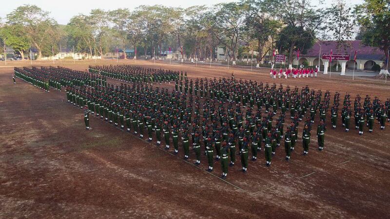 ပြည်သူ့စစ်မှုထမ်းအမှတ်စဥ် (၇) သင်တန်းဆင်းပွဲကို ရန်ကုန်တိုင်းစစ်ဌာနချုပ်တွင် ၂၀၂၅ ခုနှစ်၊ ဇန်နဝါရီလ ၃၀ ရက်နေ့ ကျင်းပစဉ်။ (Photo: Telegram/ ပြည်သူ့စစ်မှုထမ်းများ စုစည်းရာ)