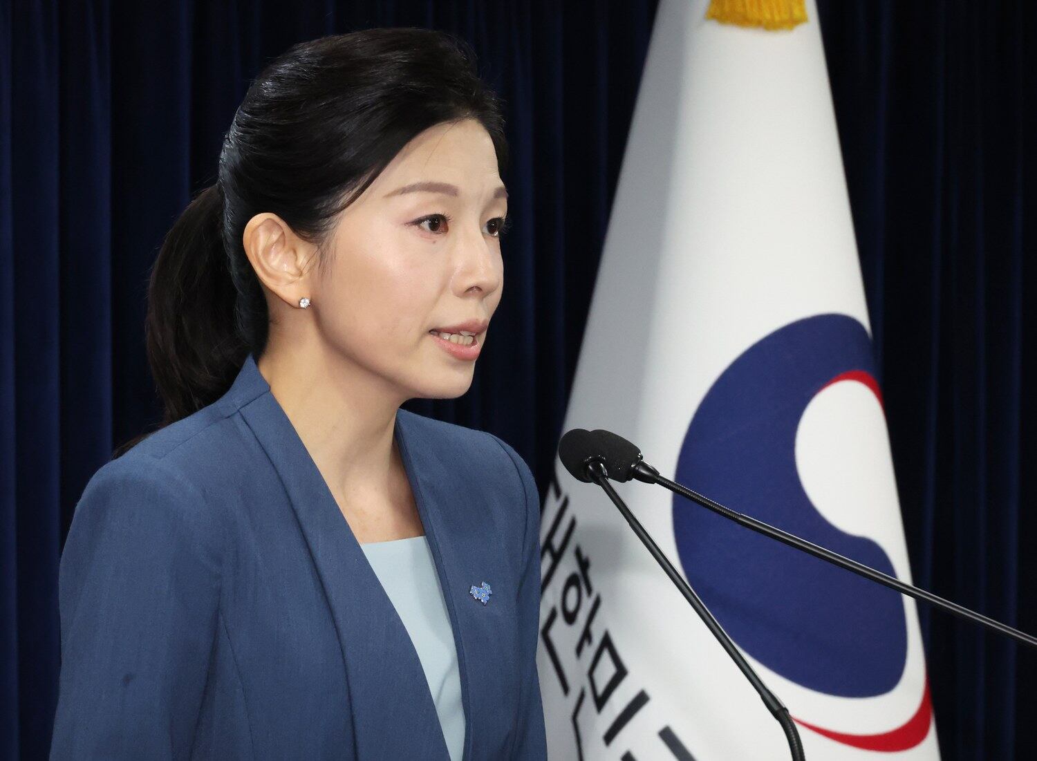 한국 통일부 김인애 부대변인이 1일 서울 종로구 정부서울청사에서 정례브리핑을 하고 있다.