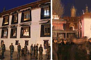 བོད་ཀྱི་རྒྱལ་ས་ལྷ་སའི་སྐོར་ལམ་གང་སར་རྒྱ་གཞུང་གིས་དམག་མི་མང་པོ་བཀྲམས་ཏེ་དམ་བསྒྲགས་ཆེན་པོ་བྱས་འདུག