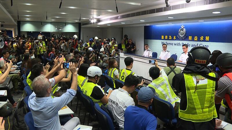 2019年6月13日,香港警方召开新闻发布会。(法新社)