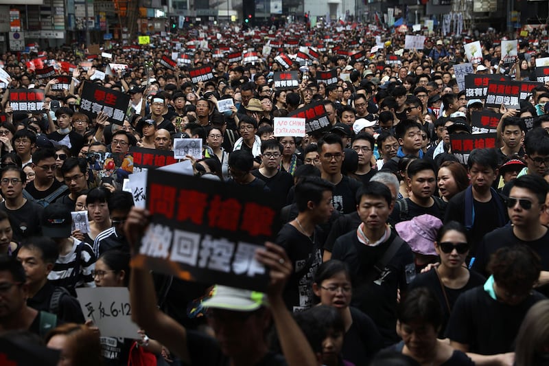 2019年6月16日,香港两百万人参加“6.16反送中”大游行,敦促港府撤回恶法。(法新社)