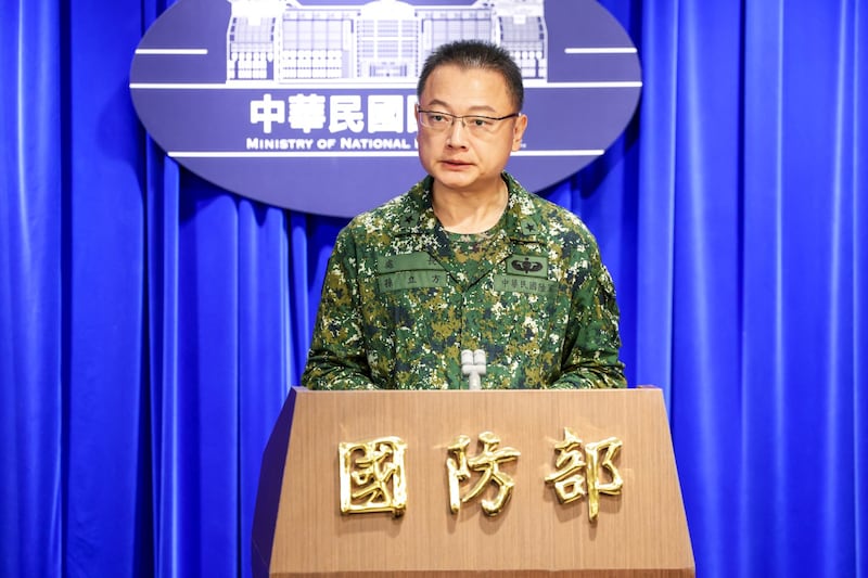 台湾的国防部发言人孙立方10月14日回应中国解放军联和利剑-2024B演习(台湾国防部提供)