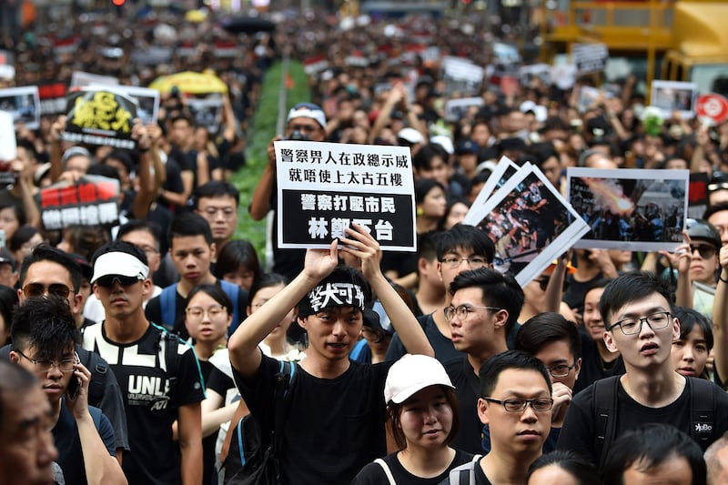 2019年6月16日,香港两百万人参加“6.16反送中”大游行,敦促港府撤回恶法。(法新社)