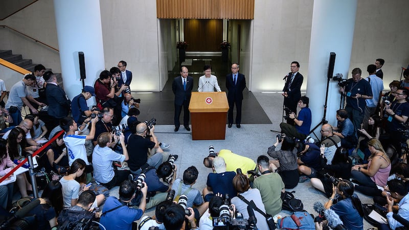 2019年9月5日,香港行政长官林郑月娥召开记者会。(法新社)