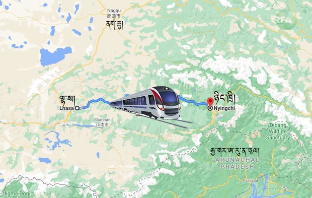 རྒྱ་ནག་གཞུང་གིས་རྒྱ་གར་ཨ་རུ་ན་ཅལ་མངའ་སྡེའི་ཉེ་འཁྲིས་བར་མེ་འཁོར་ལྕགས་ལམ་འཛུགས་བསྐྲུན་བྱས་འདུག