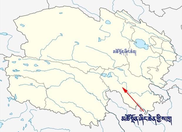 རྒྱ་ནག་གིས་བརྗོད་བཞིན་པའི་མཚོ་སྔོན་ཞིང་ཆེན་གྱི་ས་ཁྲ།