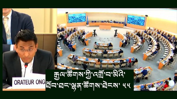 འཛམ་གླིང་མཉམ་འབྲེལ་རྒྱལ་ཚོགས་ཀྱི་འགྲོ་བ་མིའི་ཐོབ་ཐང་ལྷན་ཚོགས་ཐེངས་ ༥༥ འཚོག་བཞིན་པའི་སྐབས་བོད་དོན་གླེང་བ།