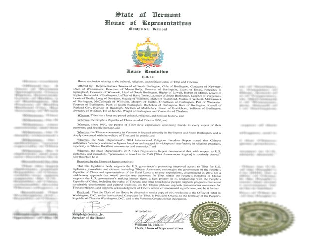 ཨ་མི་རི་ཀའི་Vermontམངའ་སྡེའི་གྲོས་ཚོགས་འོག་མས་རྒྱ་ནག་གཞུང་གིས་བོད་རྒྱའི་དཀའ་རྙོག་ཞི་བའི་ལམ་ནས་སེལ་དགོས་བའི་གྲོས་ཆོད་ཡིག་ཆ། ཨ་མི་རི་ཀའི་Vermontམངའ་སྡེའི་གྲོས་ཚོགས་འོག་མས་རྒྱ་ནག་གཞུང་གིས་བོད་རྒྱའི་དཀའ་རྙོག་ཞི་བའི་ལམ་ནས་སེལ་དགོས་བའི་གྲོས་ཆོད་ཡིག་ཆ།